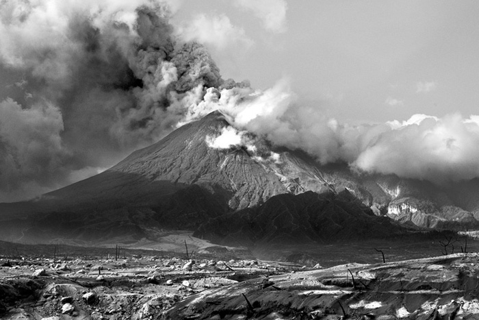 Merapi, which means "Mountain Of Fire" in Indonesian, is the most active volcano in the vast archipelago of Indonesia and has an eruptive cycle beginning every four years. More than 2050 people dwell within this "Ring Of Fire" in the Pacific Ocean.